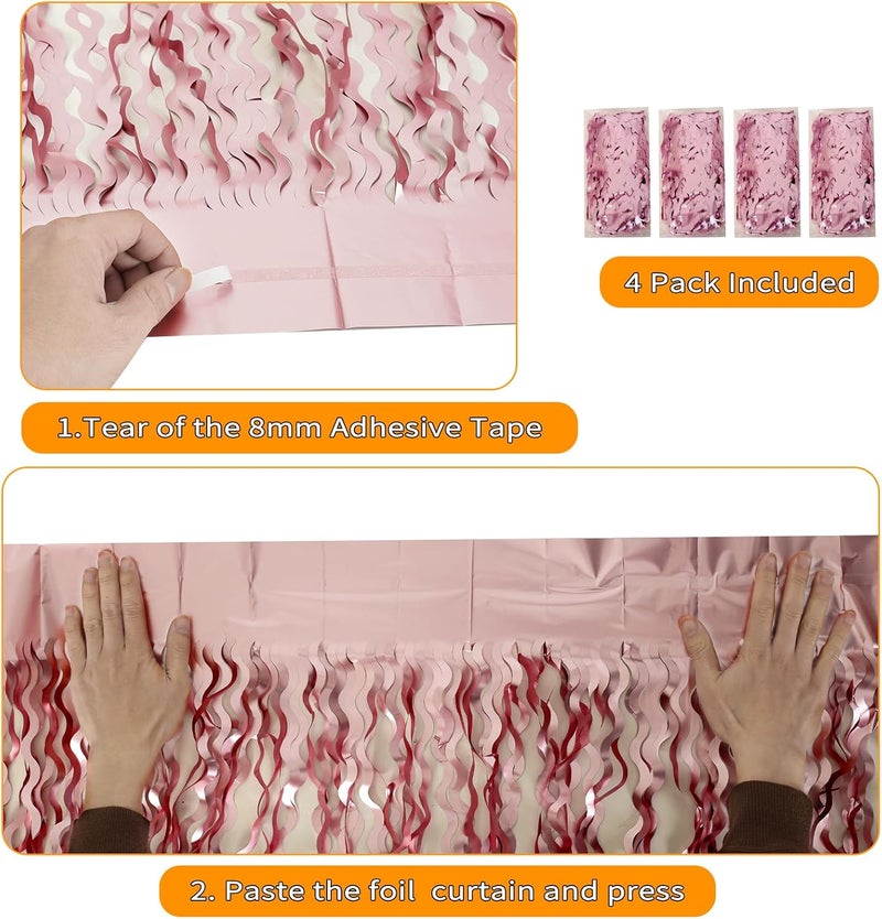KEEUH 4 Pack 3.3x6.6ft Pink Tinsel Curtain Party Backdrop - Wavy Foil Fringe Curtain Party Streamers for Girl Princess Bachelorette Disco Party Decorations - Image 3